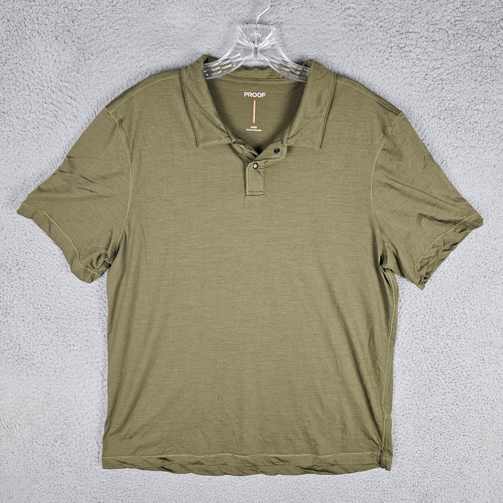 Proof Polo Mens Large Olive 72-Hour Merino Wool Snap Placket Short Sleeve Shirt